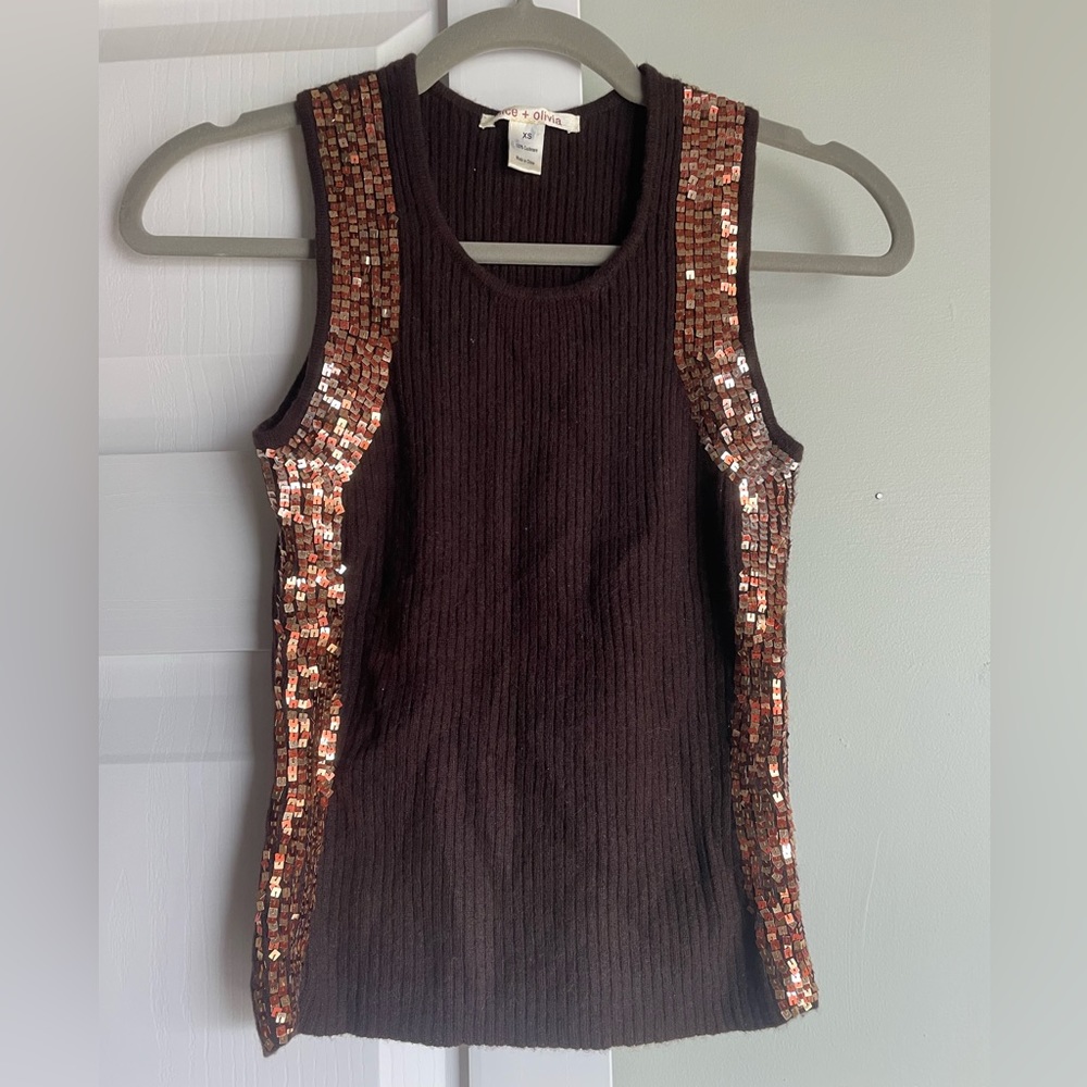 Alice + Olivia 100% Cashmere Sequin Sweater Tank